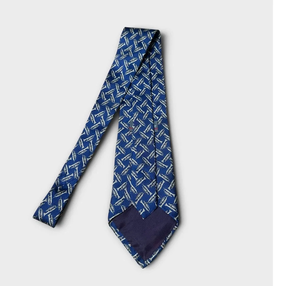 Sheaf & Caber Mens Blue Trumpet Musical Instrument Silk Necktie Jazz Band Tie